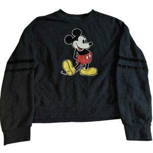 Disney Black Mickey Mouse Graphic Crewneck Sweatshirt Pullover Sweater Size S